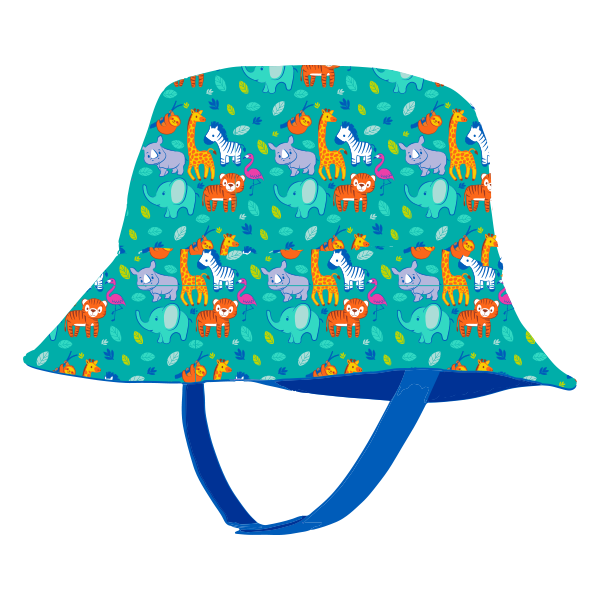 INFANT STACKING ZOO PATTERN BUCKET HAT BLUE
